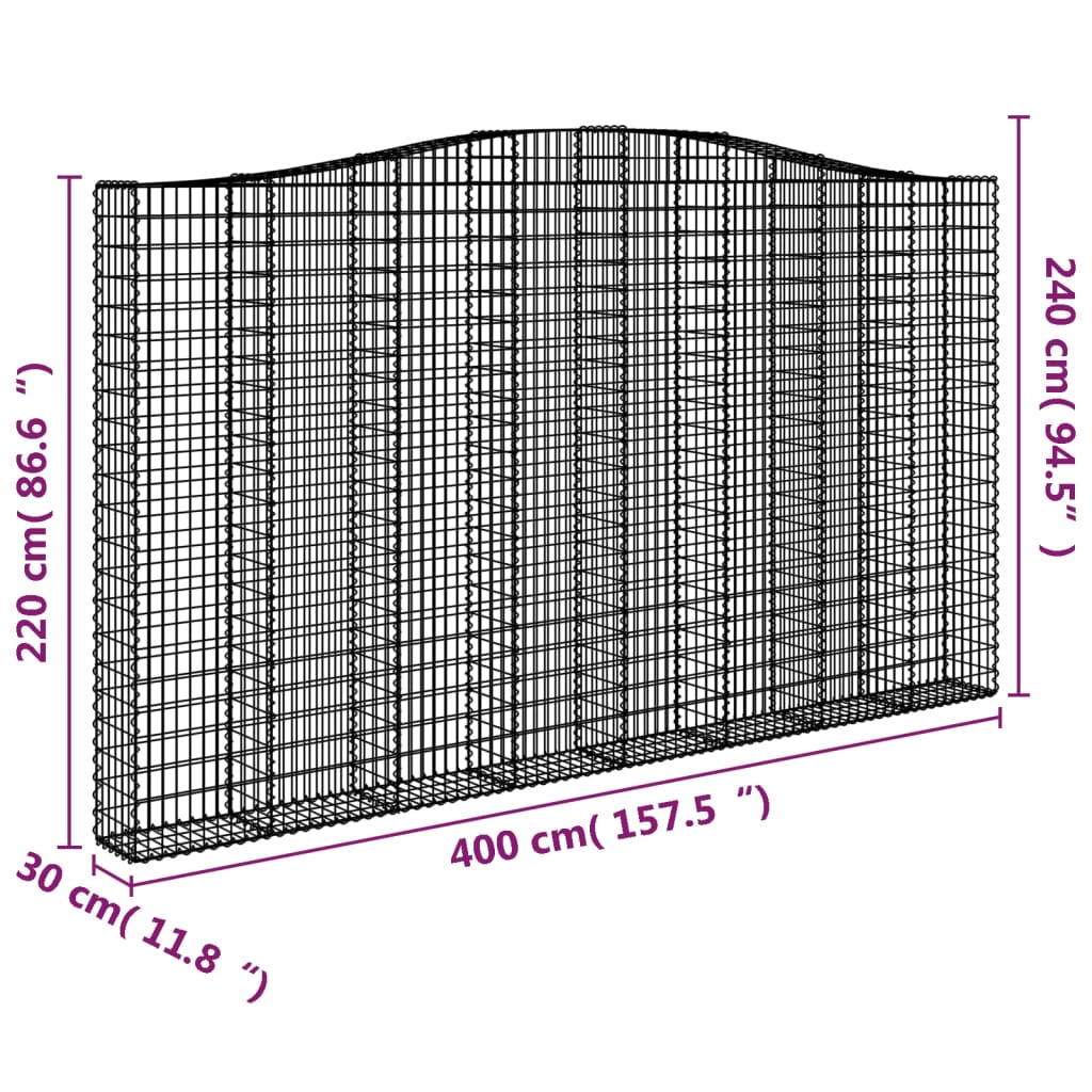 vidaXL Arched Gabion Baskets 2 pcs 400x30x220/240 cm Galvanised Iron
