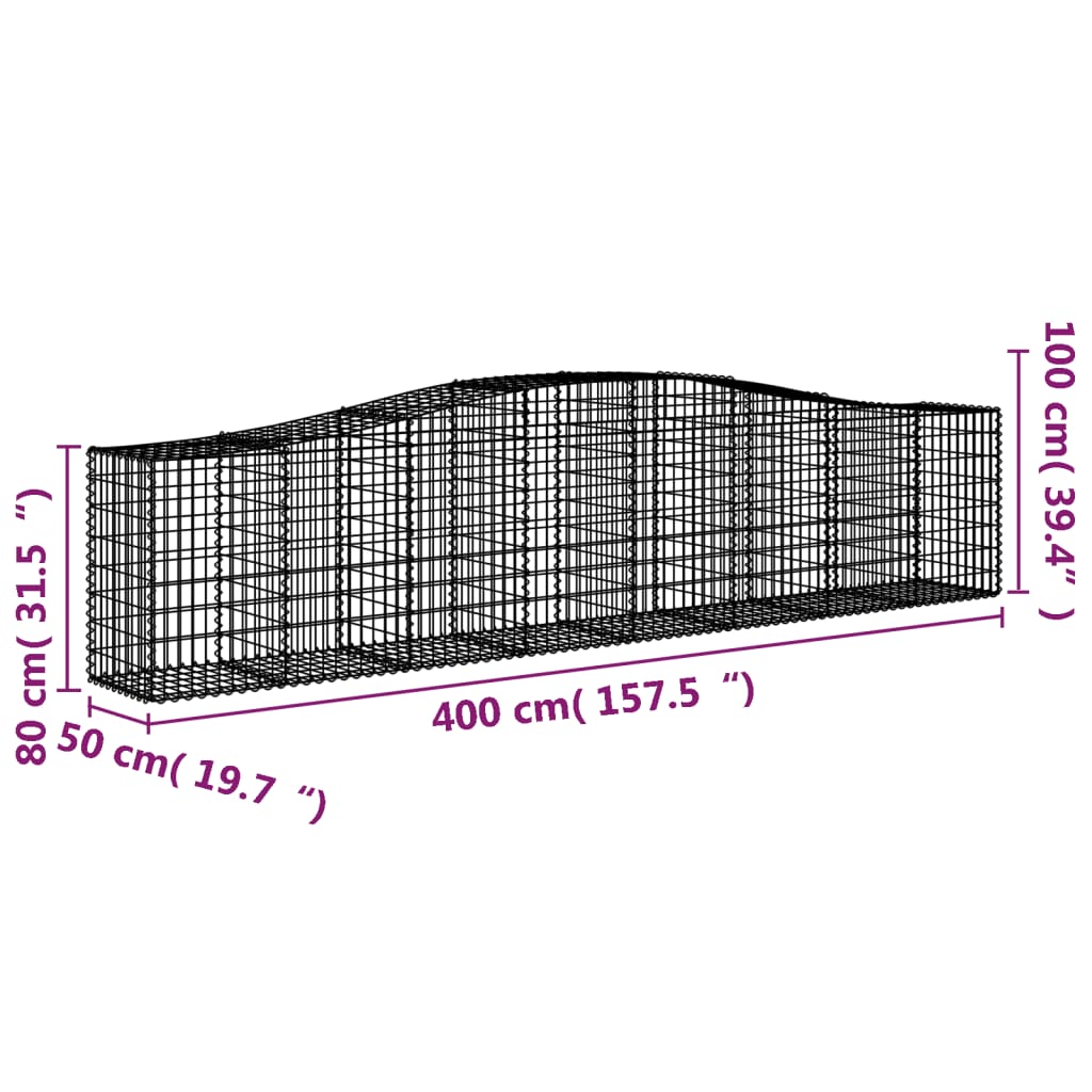 vidaXL Arched Gabion Baskets 2 pcs 400x50x80/100 cm Galvanised Iron