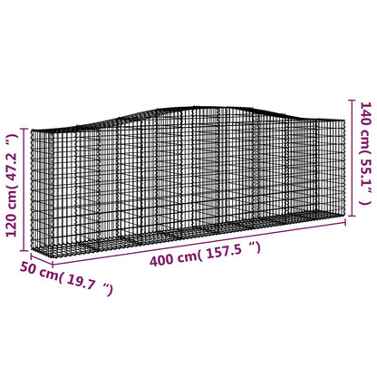vidaXL Arched Gabion Baskets 3 pcs 400x50x120/140 cm Galvanised Iron