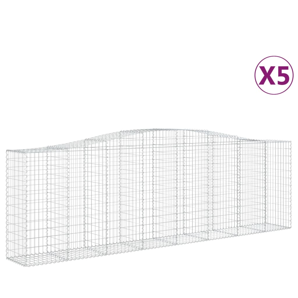 vidaXL Arched Gabion Baskets 5 pcs 400x50x120/140 cm Galvanised Iron