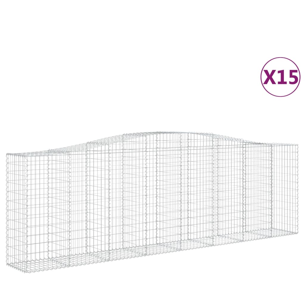 vidaXL Arched Gabion Baskets 15 pcs 400x50x120/140 cm Galvanised Iron