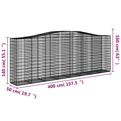 vidaXL Arched Gabion Baskets 5 pcs 400x50x140/160 cm Galvanised Iron