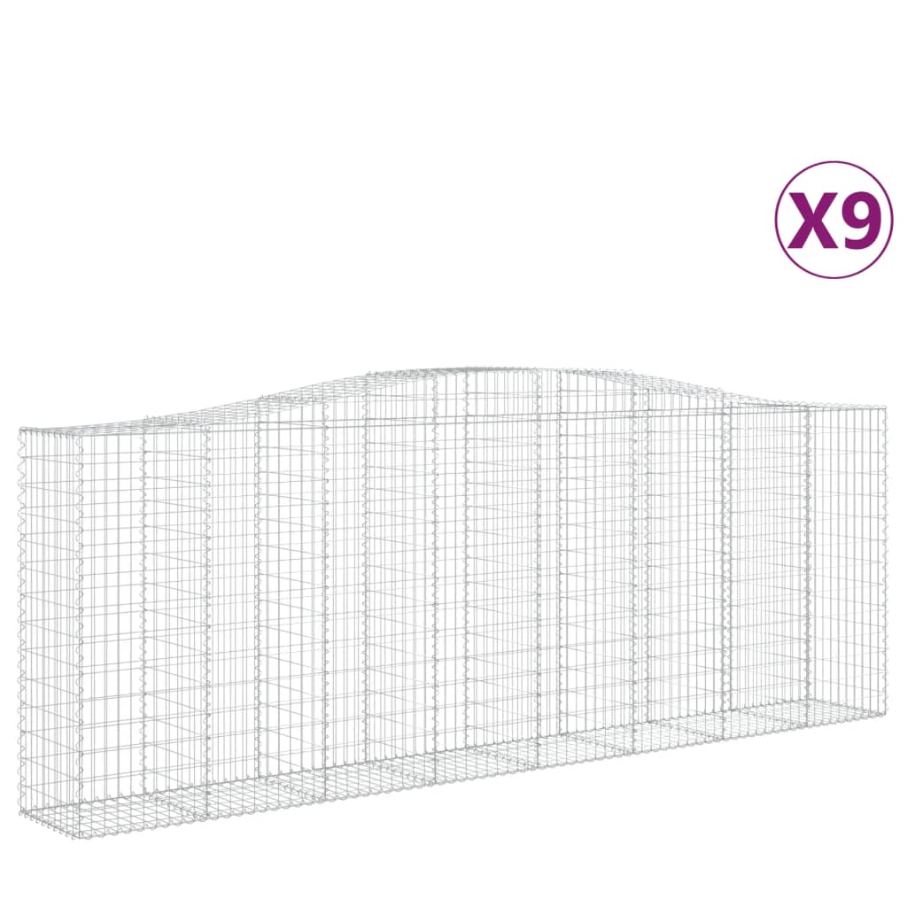 vidaXL Arched Gabion Baskets 9 pcs 400x50x140/160 cm Galvanised Iron