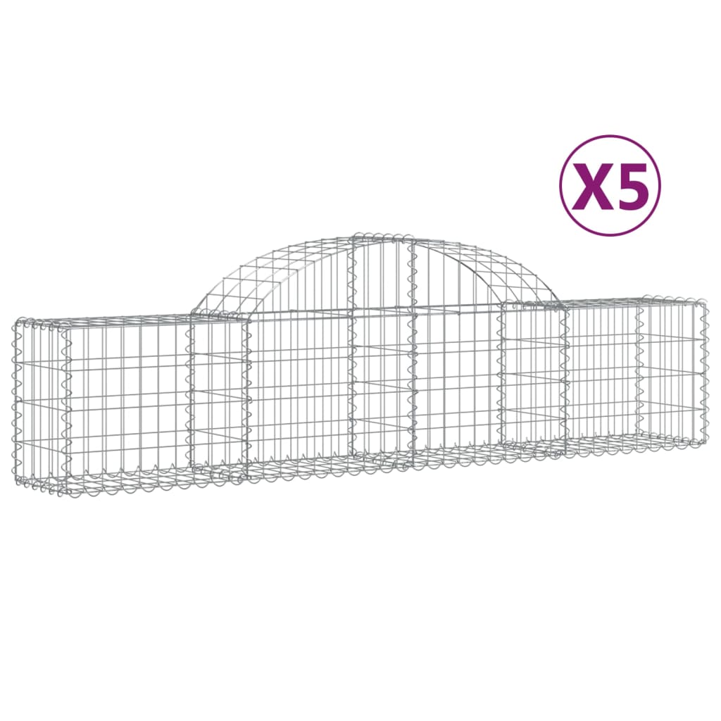 vidaXL Arched Gabion Baskets 5 pcs 200x30x40/60 cm Galvanised Iron