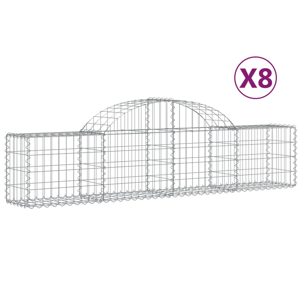 vidaXL Arched Gabion Baskets 8 pcs 200x30x40/60 cm Galvanised Iron