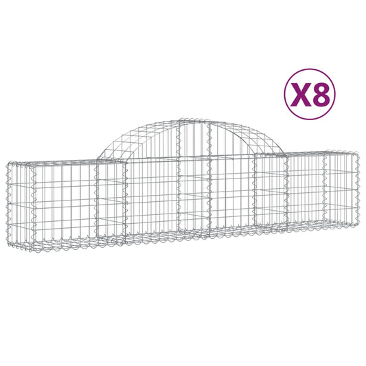 vidaXL Arched Gabion Baskets 8 pcs 200x30x40/60 cm Galvanised Iron