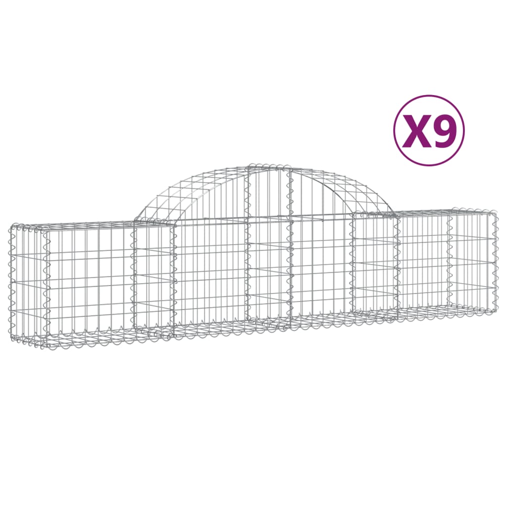 vidaXL Arched Gabion Baskets 9 pcs 200x30x40/60 cm Galvanised Iron