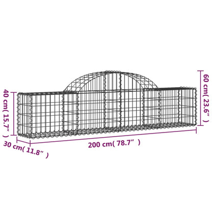 vidaXL Arched Gabion Baskets 30 pcs 200x30x40/60 cm Galvanised Iron