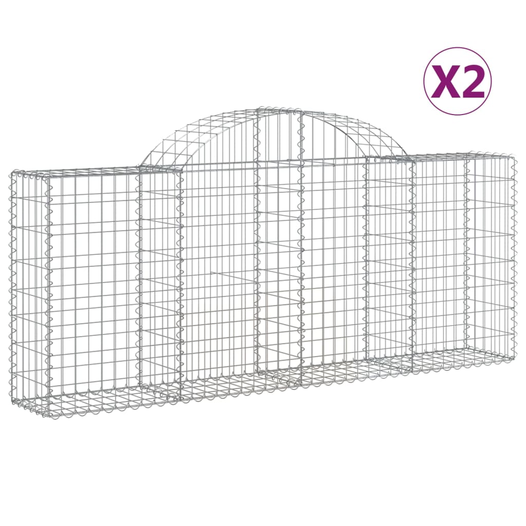 vidaXL Arched Gabion Baskets 2 pcs 200x30x80/100 cm Galvanised Iron