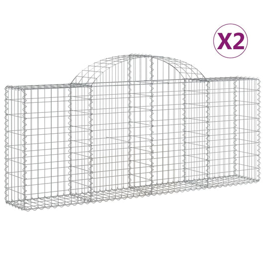 vidaXL Arched Gabion Baskets 2 pcs 200x30x80/100 cm Galvanised Iron