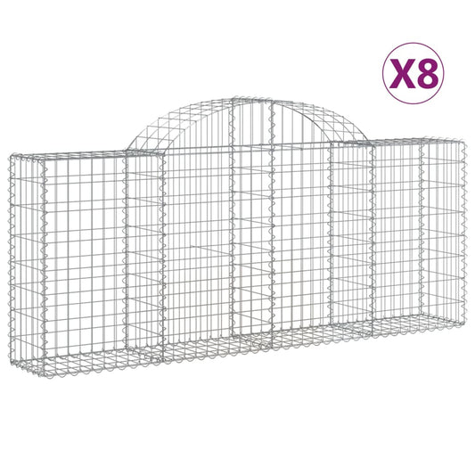 vidaXL Arched Gabion Baskets 8 pcs 200x30x80/100 cm Galvanised Iron