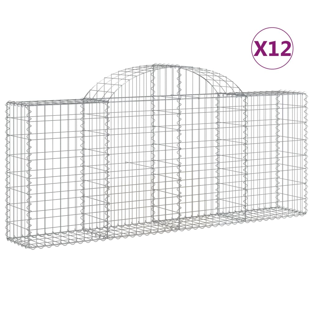 vidaXL Arched Gabion Baskets 12 pcs 200x30x80/100 cm Galvanised Iron