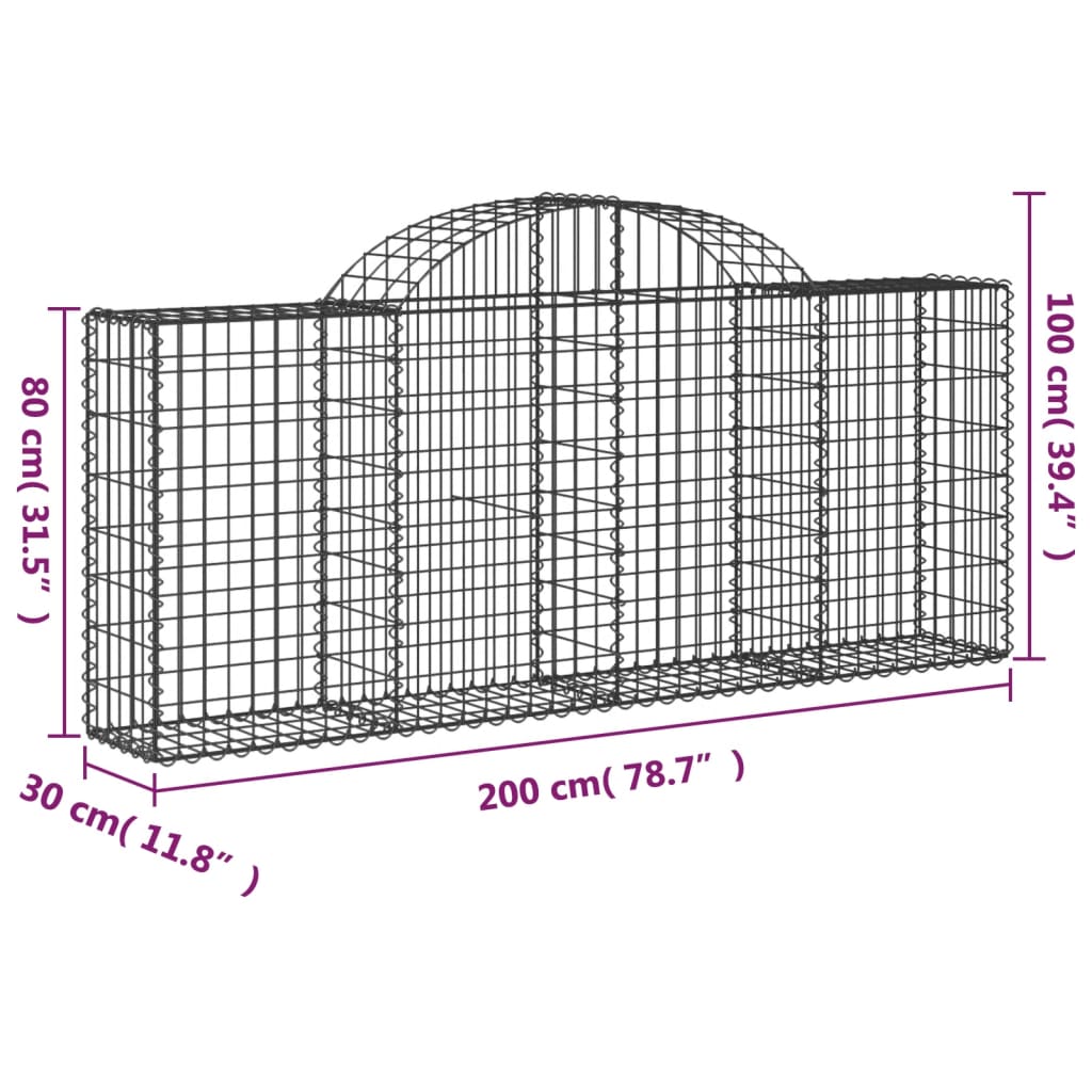 vidaXL Arched Gabion Baskets 12 pcs 200x30x80/100 cm Galvanised Iron