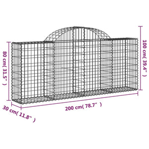vidaXL Arched Gabion Baskets 12 pcs 200x30x80/100 cm Galvanised Iron