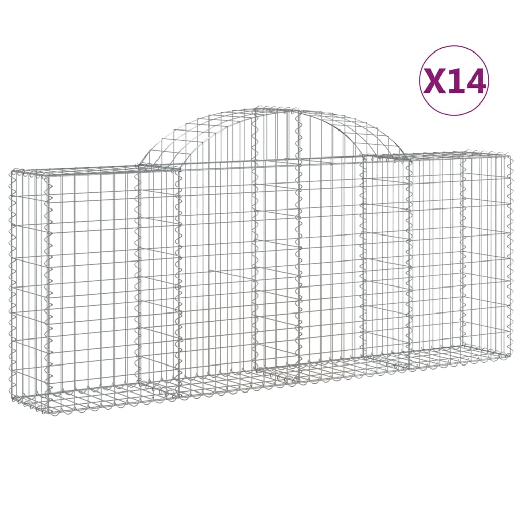 vidaXL Arched Gabion Baskets 14 pcs 200x30x80/100 cm Galvanised Iron