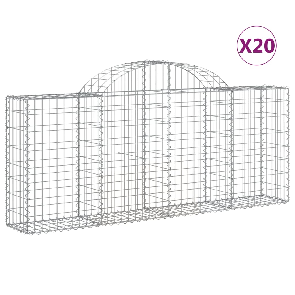 vidaXL Arched Gabion Baskets 20 pcs 200x30x80/100 cm Galvanised Iron