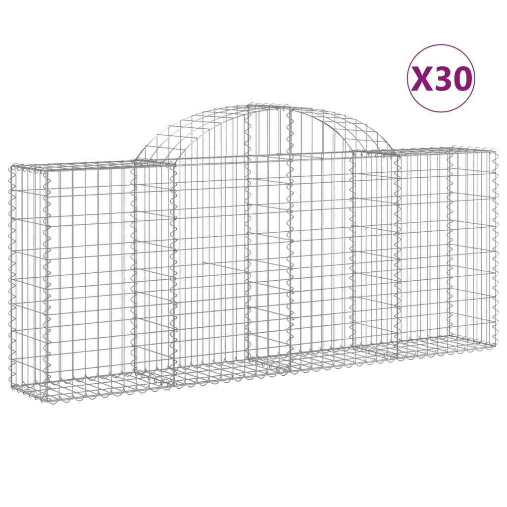 vidaXL Arched Gabion Baskets 30 pcs 200x30x80/100 cm Galvanised Iron