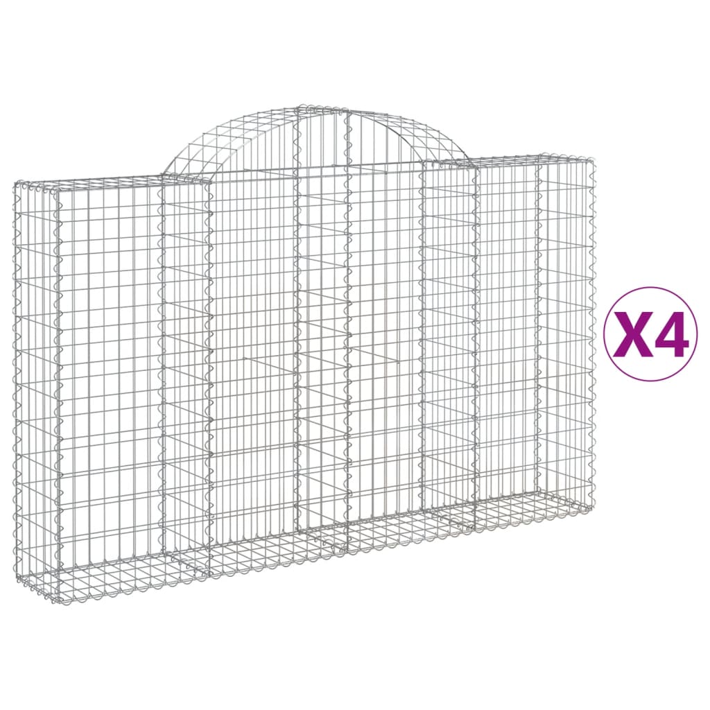 vidaXL Arched Gabion Baskets 4 pcs 200x30x120/140 cm Galvanised Iron
