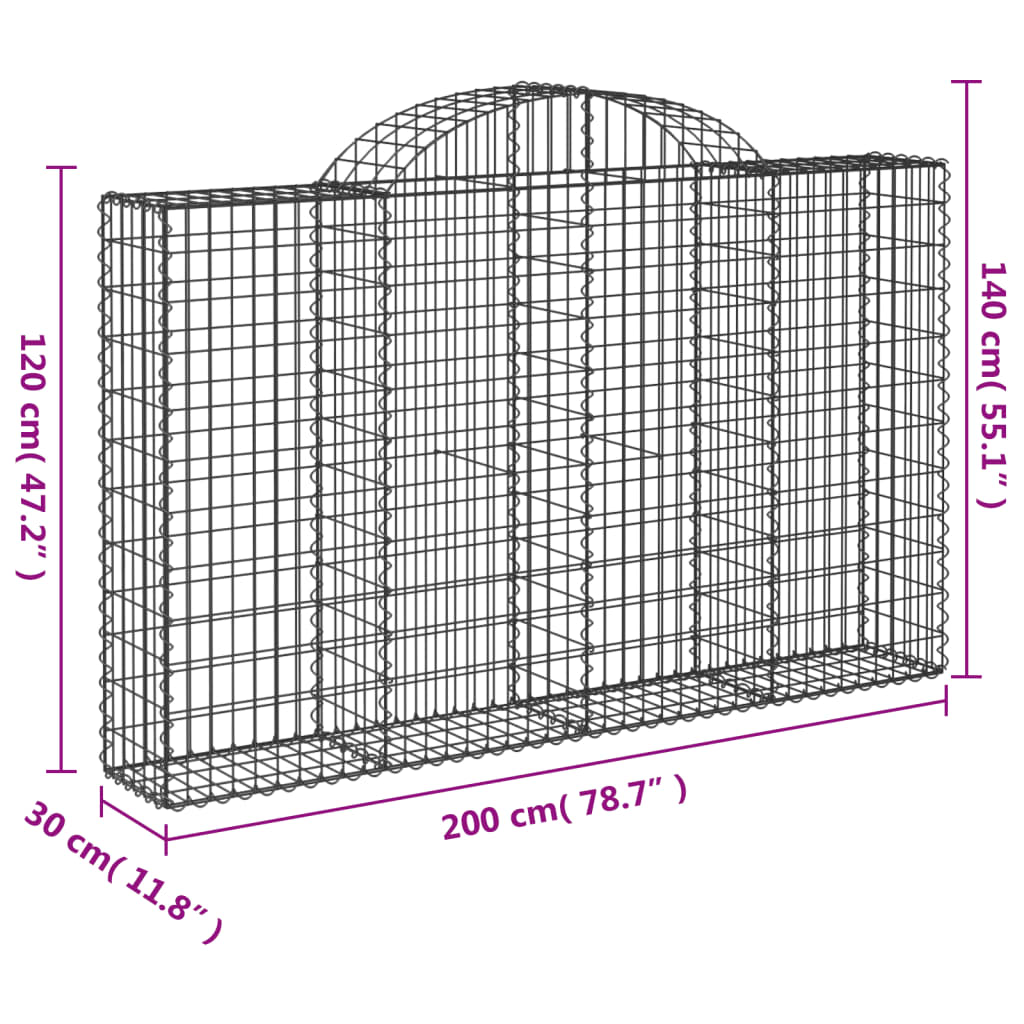vidaXL Arched Gabion Baskets 4 pcs 200x30x120/140 cm Galvanised Iron