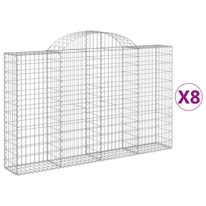 vidaXL Arched Gabion Baskets 8 pcs 200x30x120/140 cm Galvanised Iron