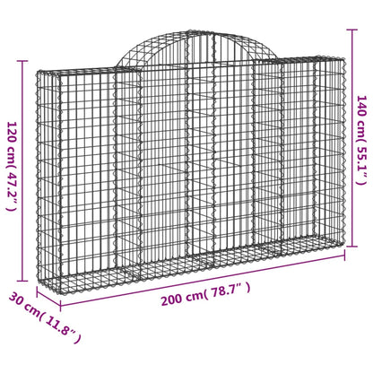 vidaXL Arched Gabion Baskets 8 pcs 200x30x120/140 cm Galvanised Iron