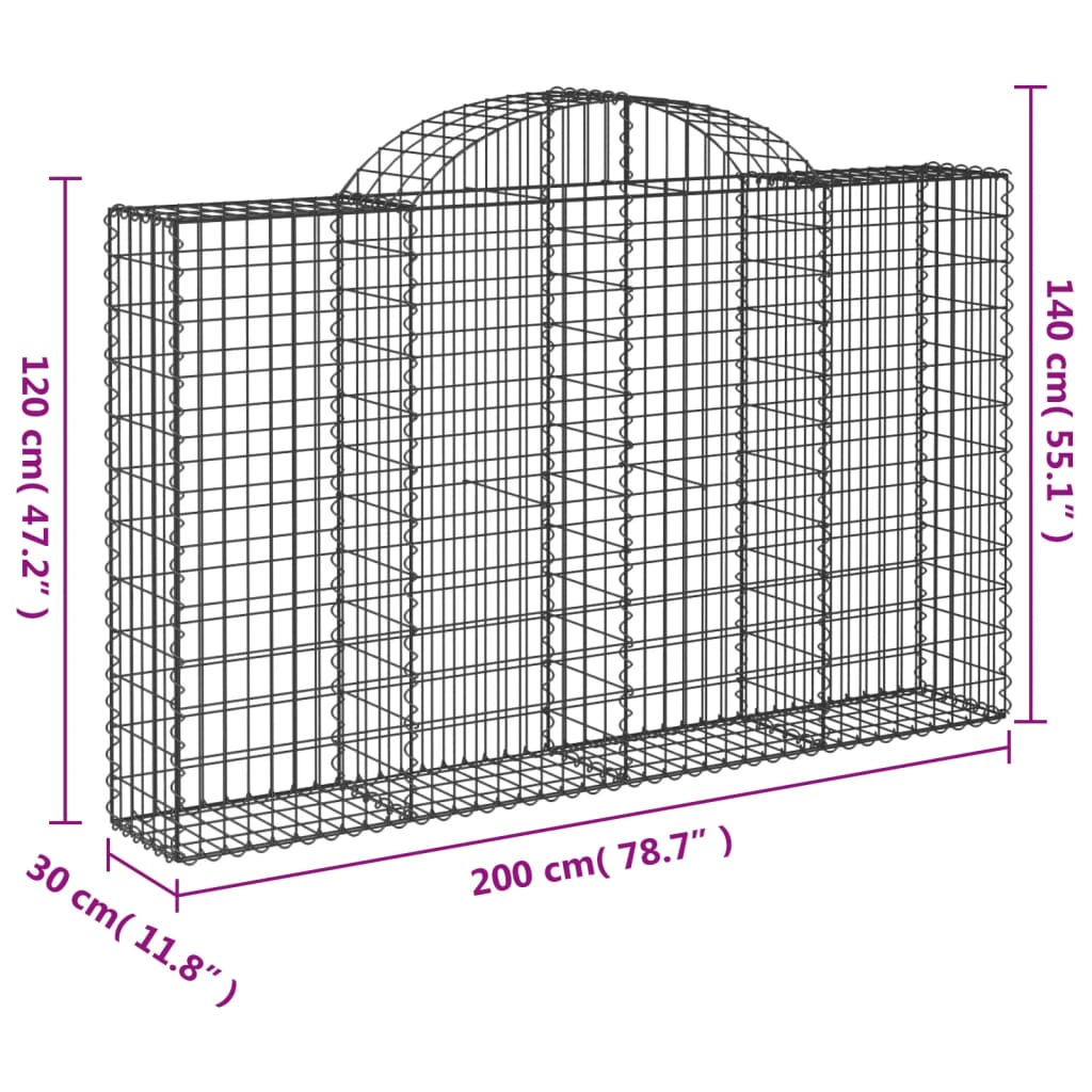 vidaXL Arched Gabion Baskets 12 pcs 200x30x120/140 cm Galvanised Iron