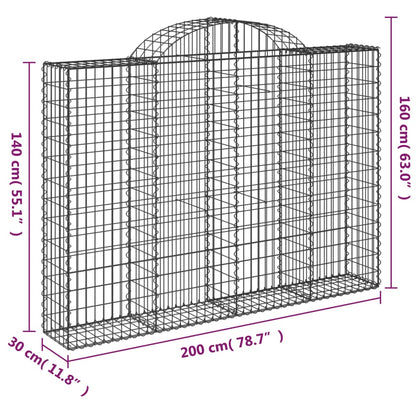vidaXL Arched Gabion Baskets 10 pcs 200x30x140/160 cm Galvanised Iron
