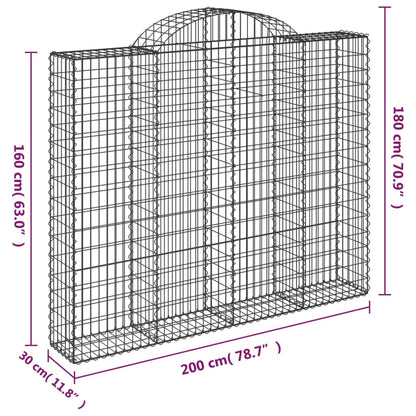 vidaXL Arched Gabion Baskets 4 pcs 200x30x160/180 cm Galvanised Iron