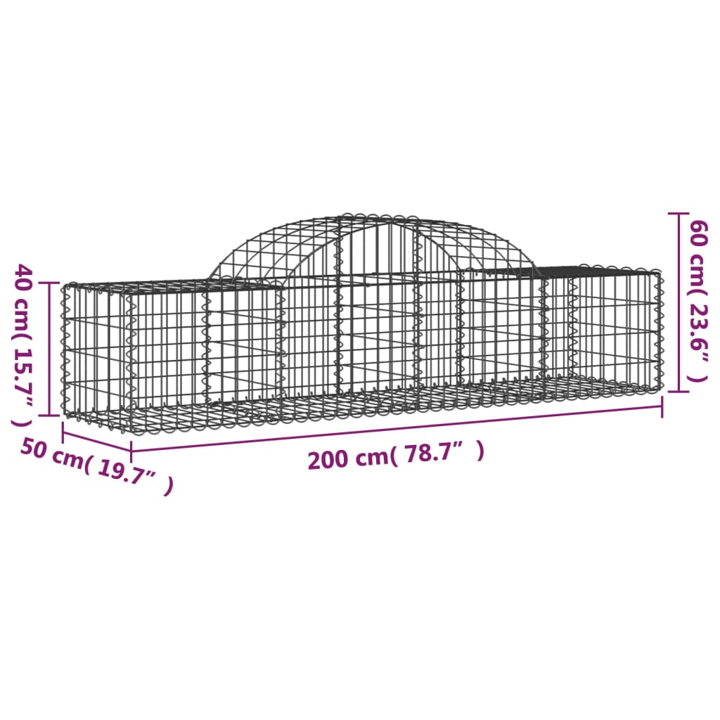 vidaXL Arched Gabion Baskets 10 pcs 200x50x40/60 cm Galvanised Iron