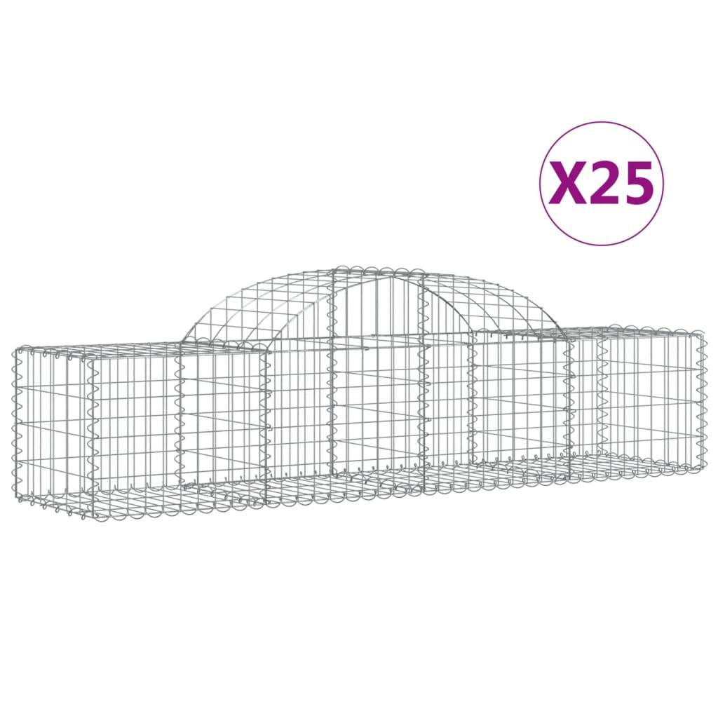 vidaXL Arched Gabion Baskets 25 pcs 200x50x40/60 cm Galvanised Iron
