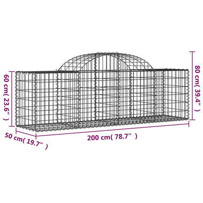 vidaXL Arched Gabion Baskets 12 pcs 200x50x60/80 cm Galvanised Iron