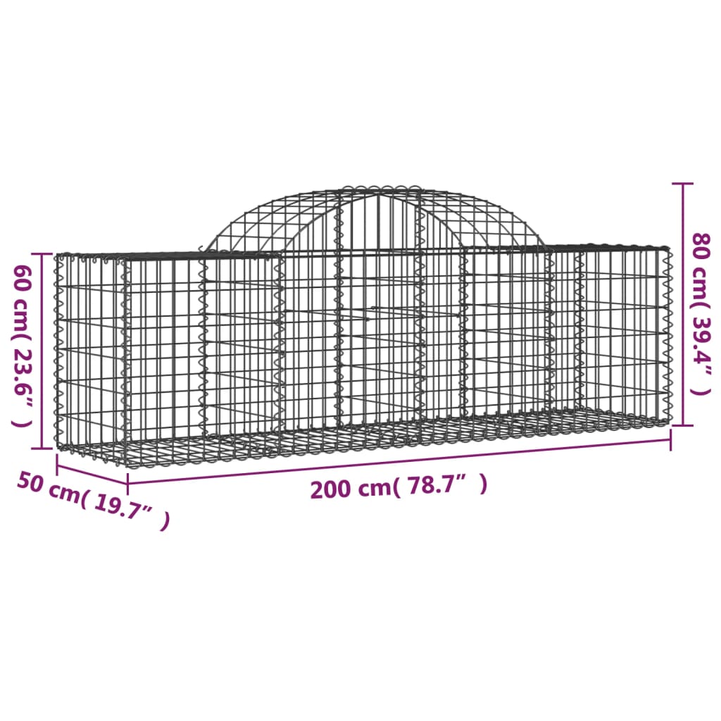 vidaXL Arched Gabion Baskets 40 pcs 200x50x60/80 cm Galvanised Iron