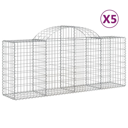 vidaXL Arched Gabion Baskets 5 pcs 200x50x80/100 cm Galvanised Iron