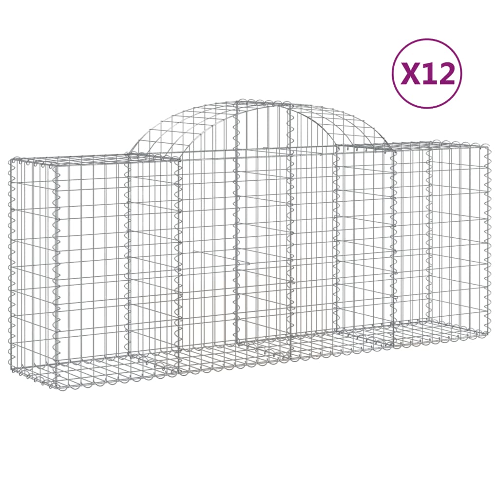 vidaXL Arched Gabion Baskets 12 pcs 200x50x80/100 cm Galvanised Iron