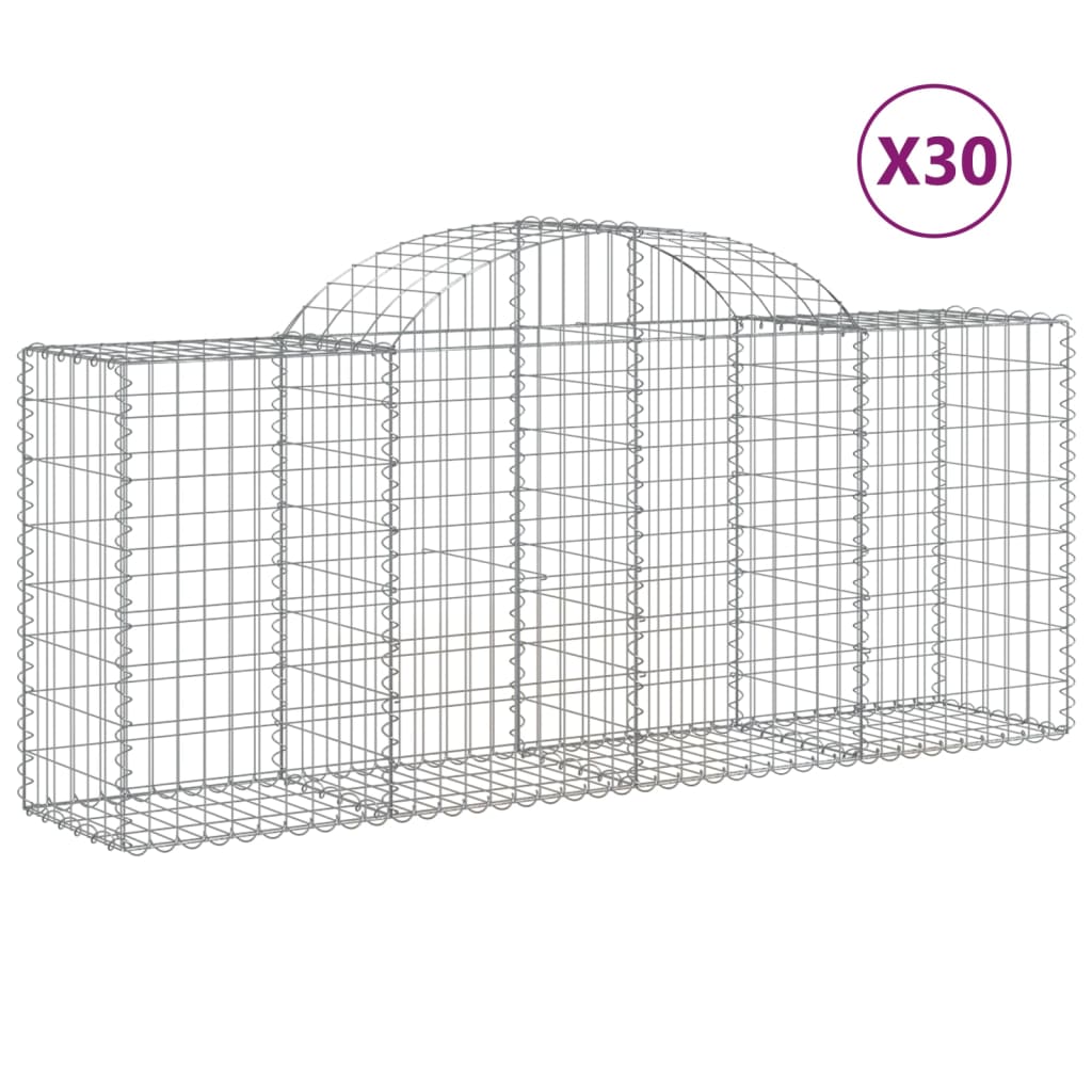 vidaXL Arched Gabion Baskets 30 pcs 200x50x80/100 cm Galvanised Iron