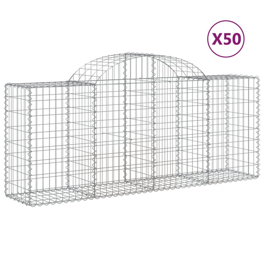 vidaXL Arched Gabion Baskets 50 pcs 200x50x80/100 cm Galvanised Iron