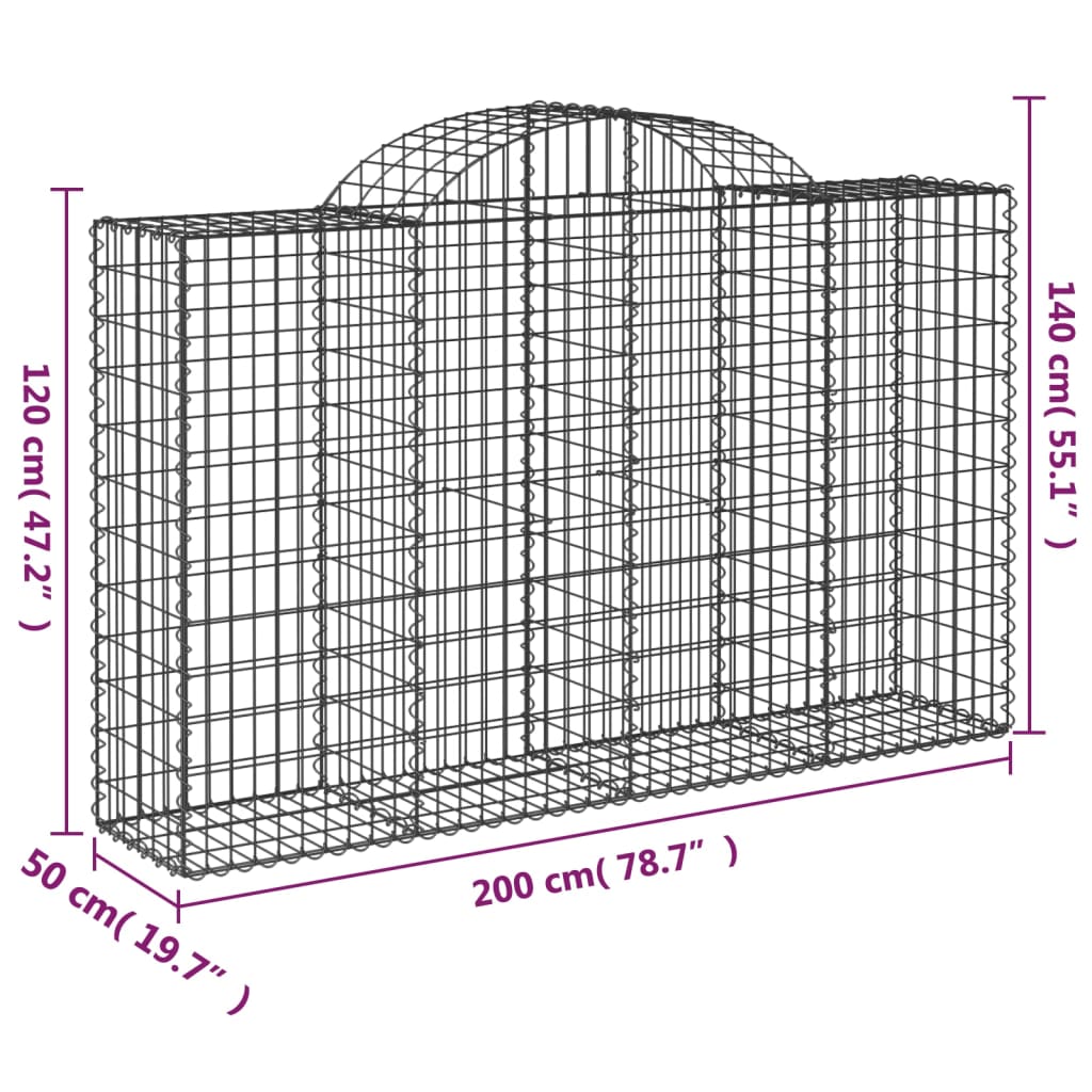 vidaXL Arched Gabion Baskets 13 pcs 200x50x120/140 cm Galvanised Iron