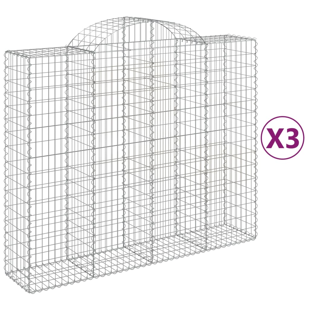 vidaXL Arched Gabion Baskets 3 pcs 200x50x160/180 cm Galvanised Iron