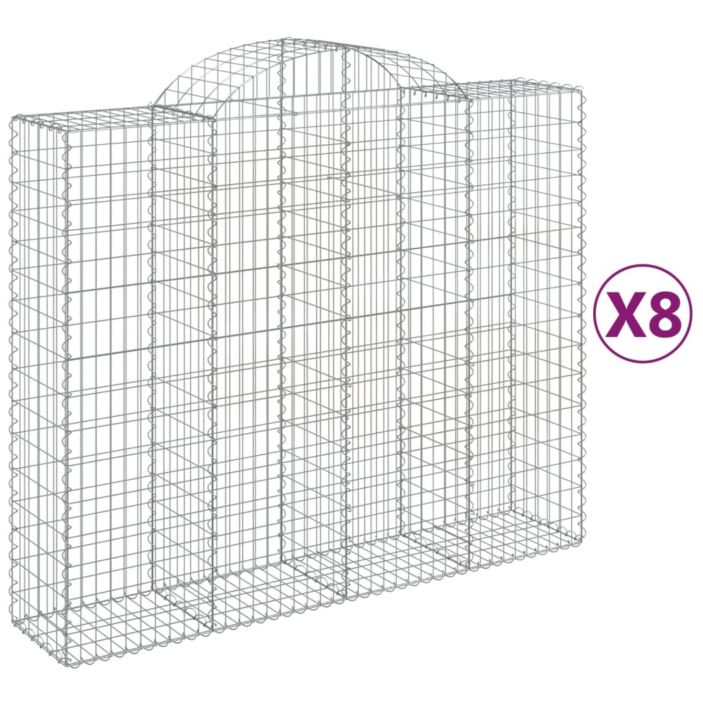 vidaXL Arched Gabion Baskets 8 pcs 200x50x160/180 cm Galvanised Iron