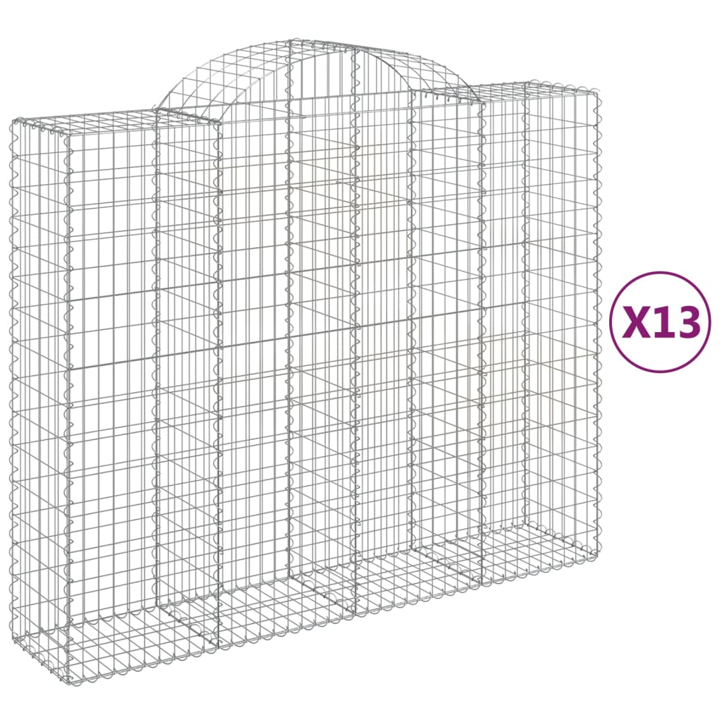 vidaXL Arched Gabion Baskets 13 pcs 200x50x160/180 cm Galvanised Iron