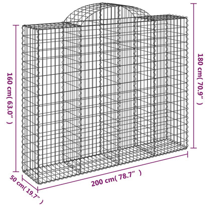 vidaXL Arched Gabion Baskets 13 pcs 200x50x160/180 cm Galvanised Iron