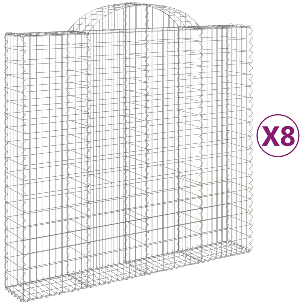 vidaXL Arched Gabion Baskets 8 pcs 200x50x180/200 cm Galvanised Iron