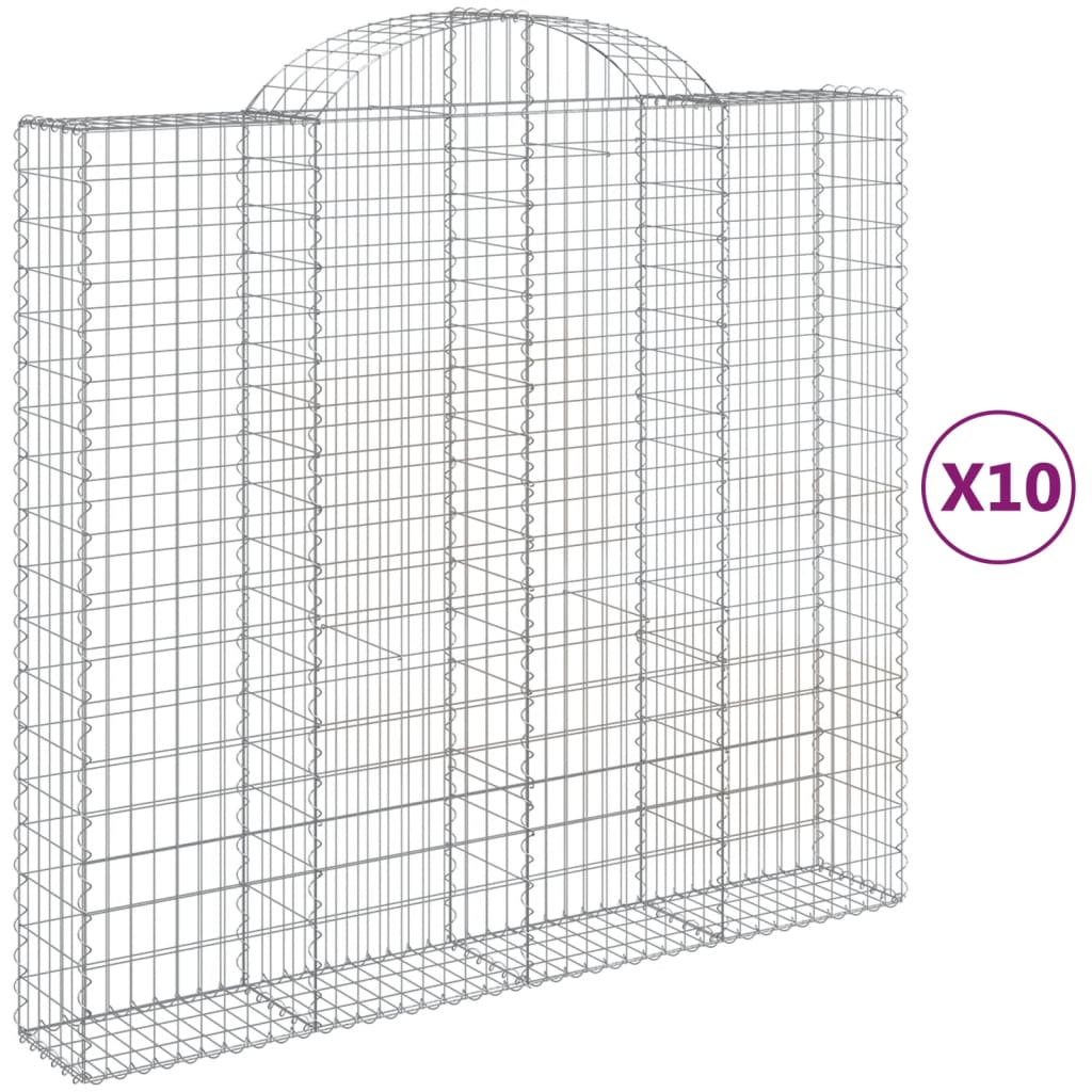 vidaXL Arched Gabion Baskets 10 pcs 200x50x180/200 cm Galvanised Iron