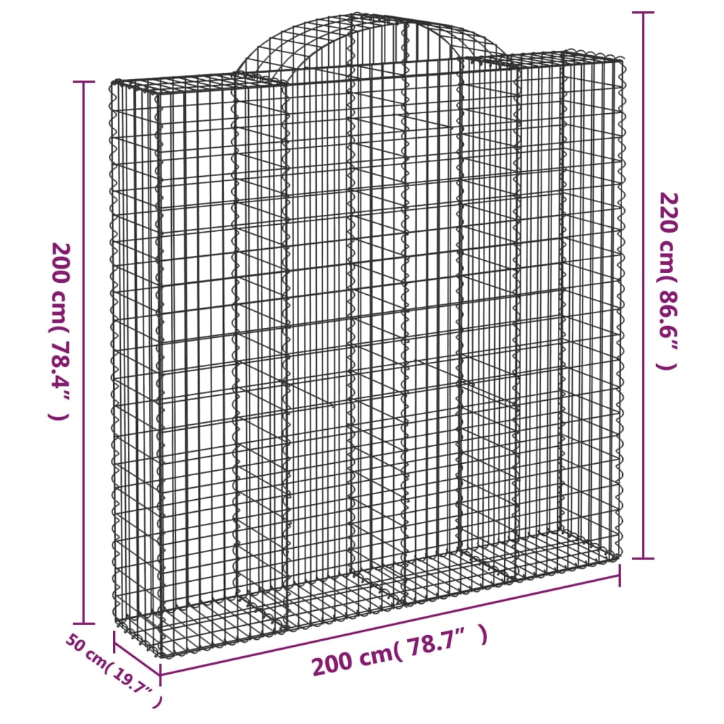 vidaXL Arched Gabion Baskets 4 pcs 200x50x200/220 cm Galvanised Iron