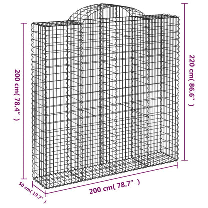 vidaXL Arched Gabion Baskets 4 pcs 200x50x200/220 cm Galvanised Iron