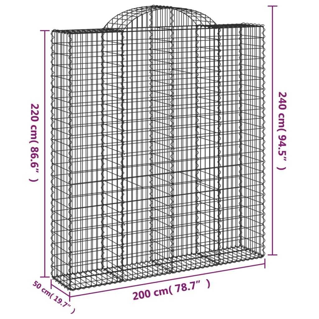 vidaXL Arched Gabion Baskets 11 pcs 200x50x220/240 cm Galvanised Iron
