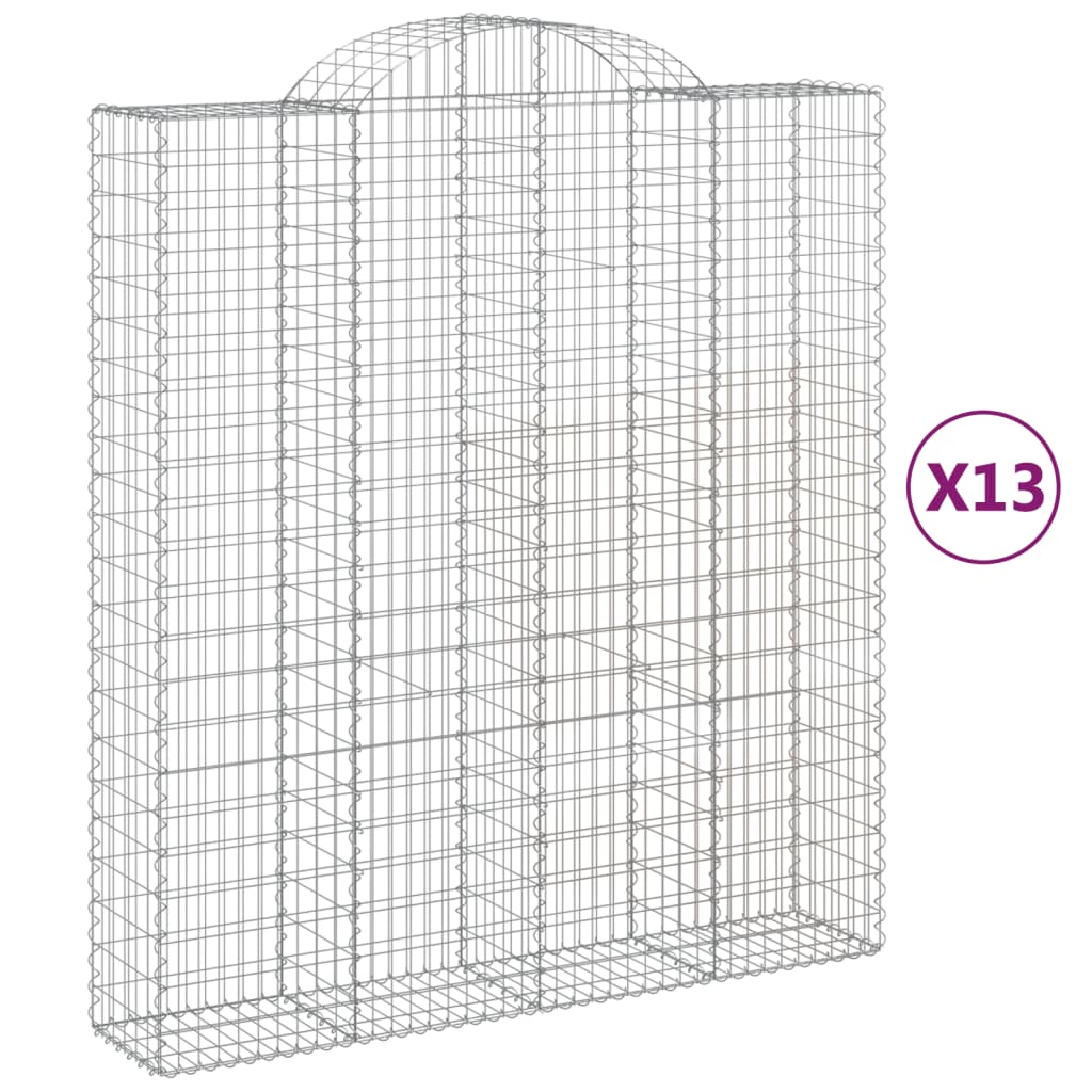vidaXL Arched Gabion Baskets 13 pcs 200x50x220/240 cm Galvanised Iron
