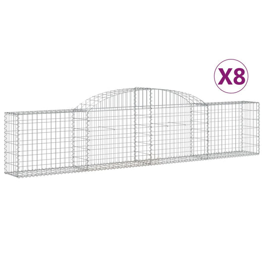 vidaXL Arched Gabion Baskets 8 pcs 300x30x60/80 cm Galvanised Iron
