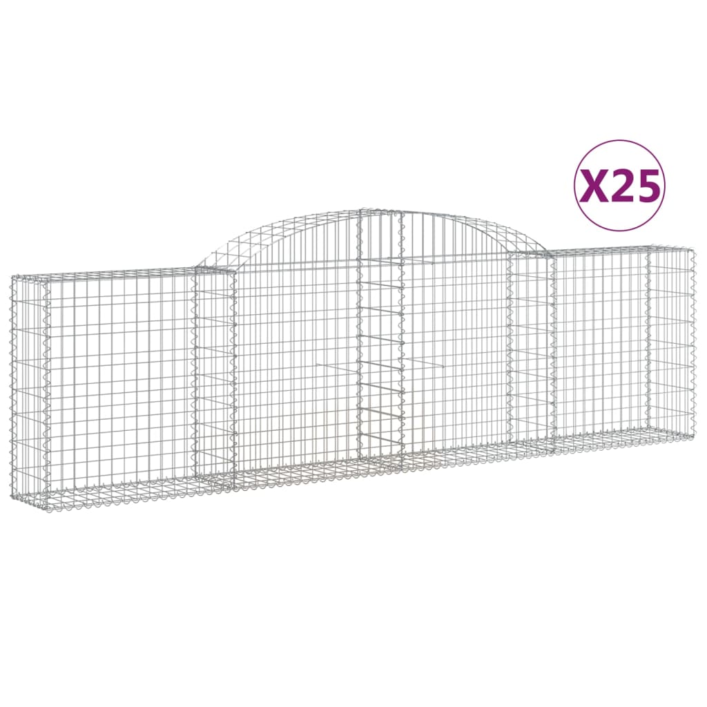 vidaXL Arched Gabion Baskets 25 pcs 300x30x80/100 cm Galvanised Iron