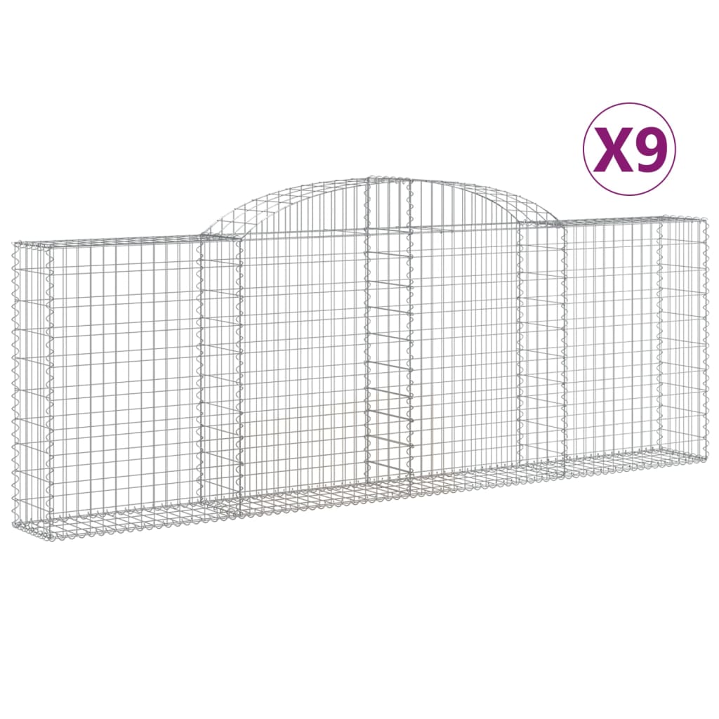 vidaXL Arched Gabion Baskets 9 pcs 300x30x100/120 cm Galvanised Iron